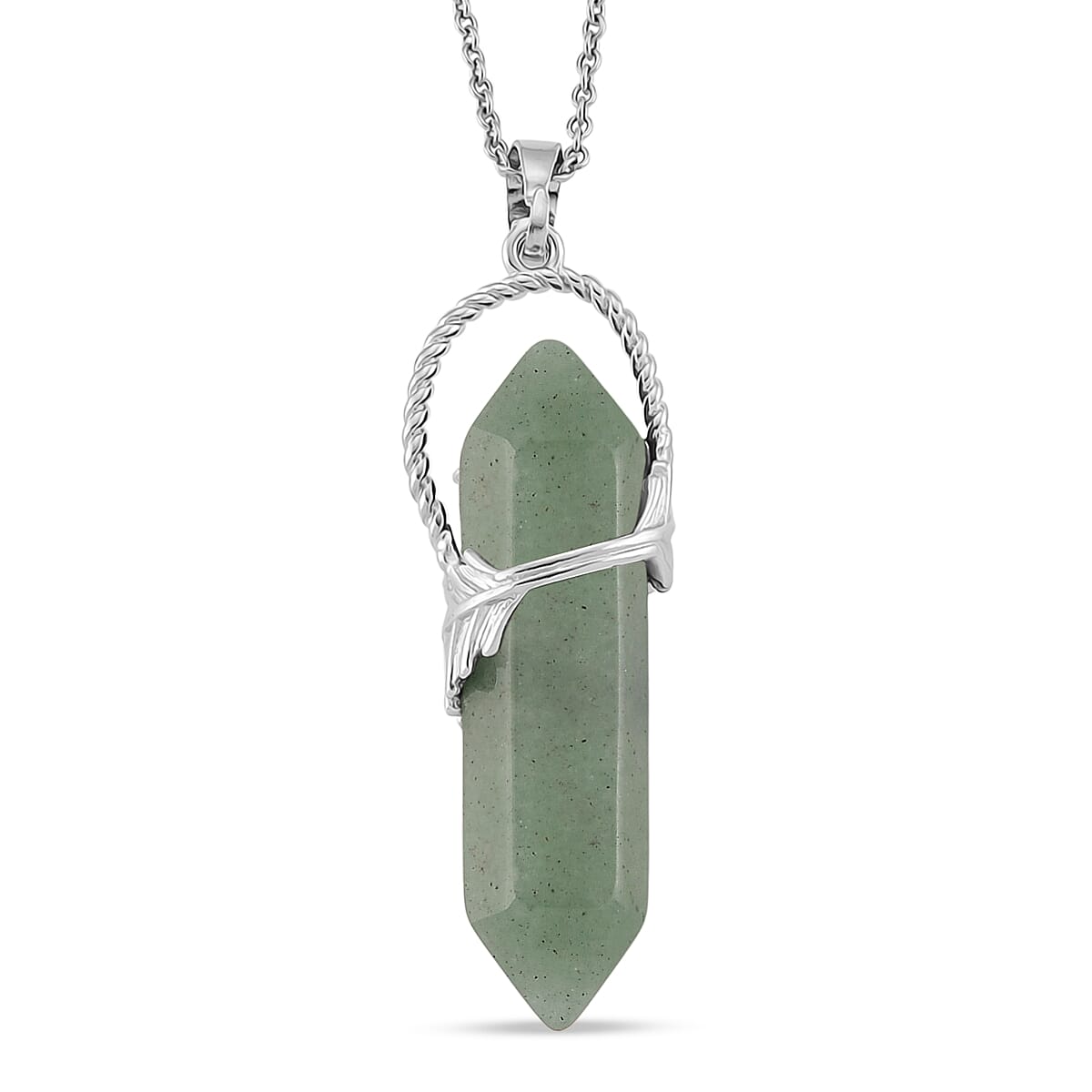 Green Aventurine 33.00 ctw Pendant in Silvertone with Stainless Steel Necklace 20 Inches image number 4