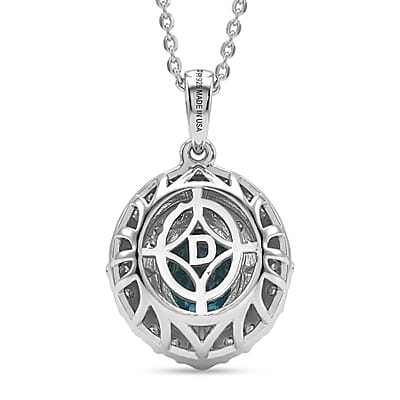 Certified & Appraised D'Joy Cambodian Blue Zircon and Moissanite 3.10 ctw Pendant Necklace in Rhodium Over Sterling Silver 20 Inches