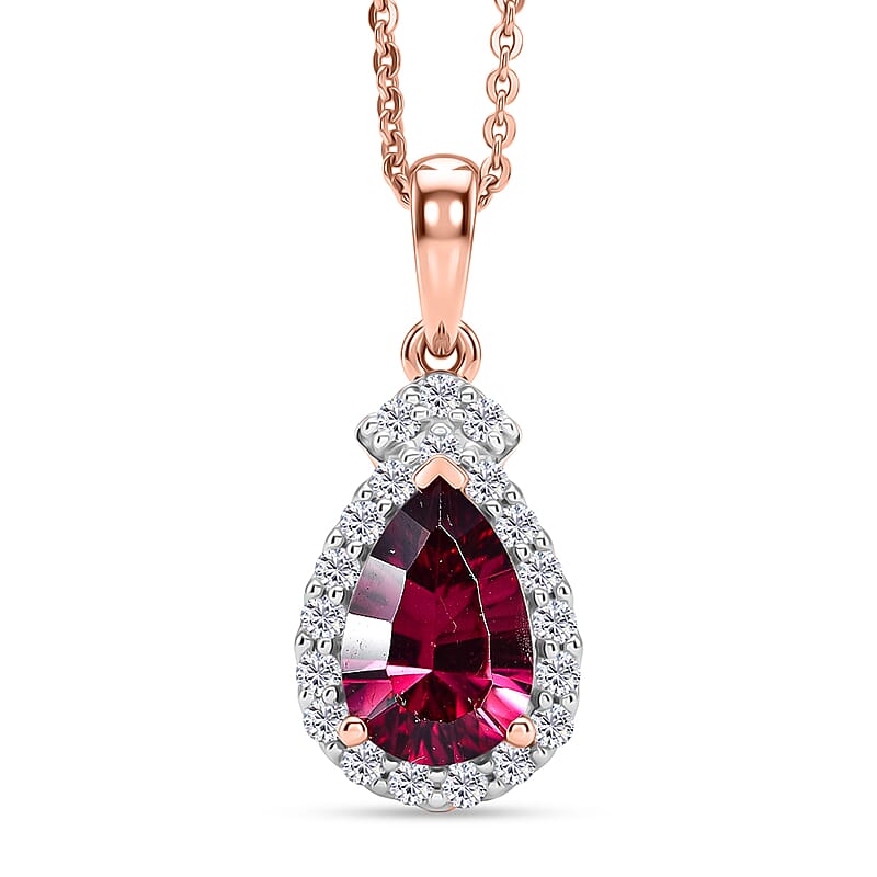 Certified and Appraised D'Joy Tanzanian Mahenge Garnet and Moissanite 2.00 ctw Pendant Necklace in 18K Vermeil Rose Gold Over Sterling Silver 20 Inches