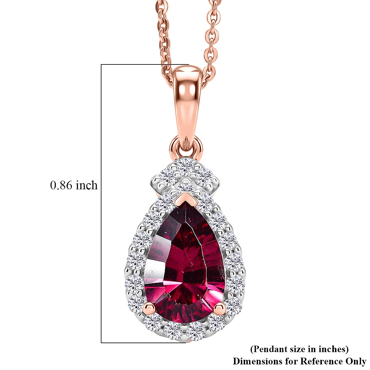 Certified & Appraised D'Joy Pink Garnet and Moissanite 2.00 ctw Pendant Necklace in 18K Vermeil Rose Gold Over Sterling Silver 20 Inches