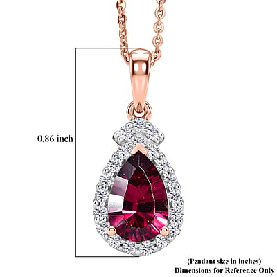 Certified and Appraised D'Joy Tanzanian Mahenge Garnet and Moissanite 2.00 ctw Pendant Necklace in 18K Vermeil Rose Gold Over Sterling Silver 20 Inches