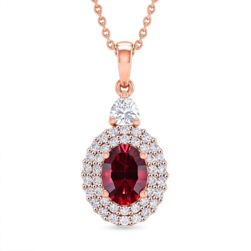 Certified and Appraised D'Joy Premium Tanzanian Mahenge Garnet and Moissanite 2.30 ctw Pendant Necklace in 18K Vermeil Rose Gold Over Sterling Silver 20 Inches