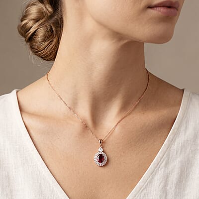 Certified and Appraised D'Joy Premium Tanzanian Mahenge Garnet and Moissanite 2.30 ctw Pendant Necklace in 18K Vermeil Rose Gold Over Sterling Silver 20 Inches