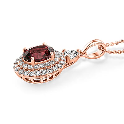 Certified and Appraised D'Joy Premium Tanzanian Mahenge Garnet and Moissanite 2.30 ctw Pendant Necklace in 18K Vermeil Rose Gold Over Sterling Silver 20 Inches