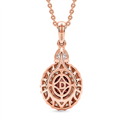 Certified and Appraised D'Joy Premium Tanzanian Mahenge Garnet and Moissanite 2.30 ctw Pendant Necklace in 18K Vermeil Rose Gold Over Sterling Silver 20 Inches