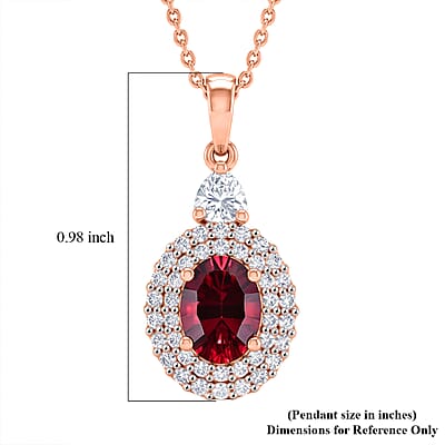 Certified and Appraised D'Joy Premium Tanzanian Mahenge Garnet and Moissanite 2.30 ctw Pendant Necklace in 18K Vermeil Rose Gold Over Sterling Silver 20 Inches