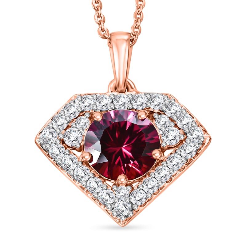 Certified and Appraised D'Joy Premium Tanzanian Mahenge Garnet and Moissanite 2.00 ctw Pendant Necklace in 18K Vermeil Rose Gold Over Sterling Silver 20 Inches