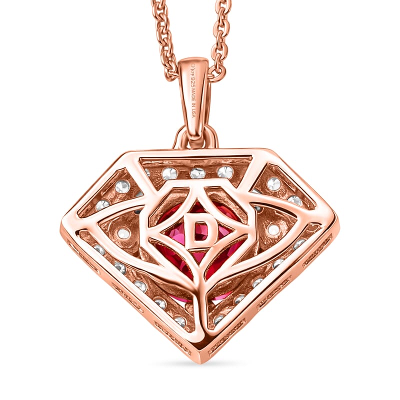 Certified and Appraised D'Joy Premium Tanzanian Mahenge Garnet and Moissanite 2.00 ctw Pendant Necklace in 18K Vermeil Rose Gold Over Sterling Silver 20 Inches
