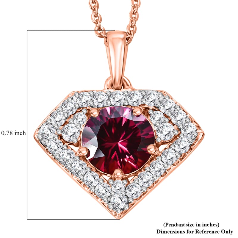 Certified and Appraised D'Joy Premium Tanzanian Mahenge Garnet and Moissanite 2.00 ctw Pendant Necklace in 18K Vermeil Rose Gold Over Sterling Silver 20 Inches