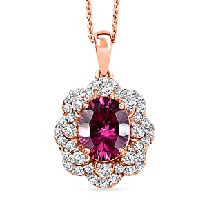 Certified & Appraised D'Joy Pink Garnet and Moissanite 2.75 ctw Pendant Necklace in 18K Vermeil Rose Gold Over Sterling Silver 20 Inches 