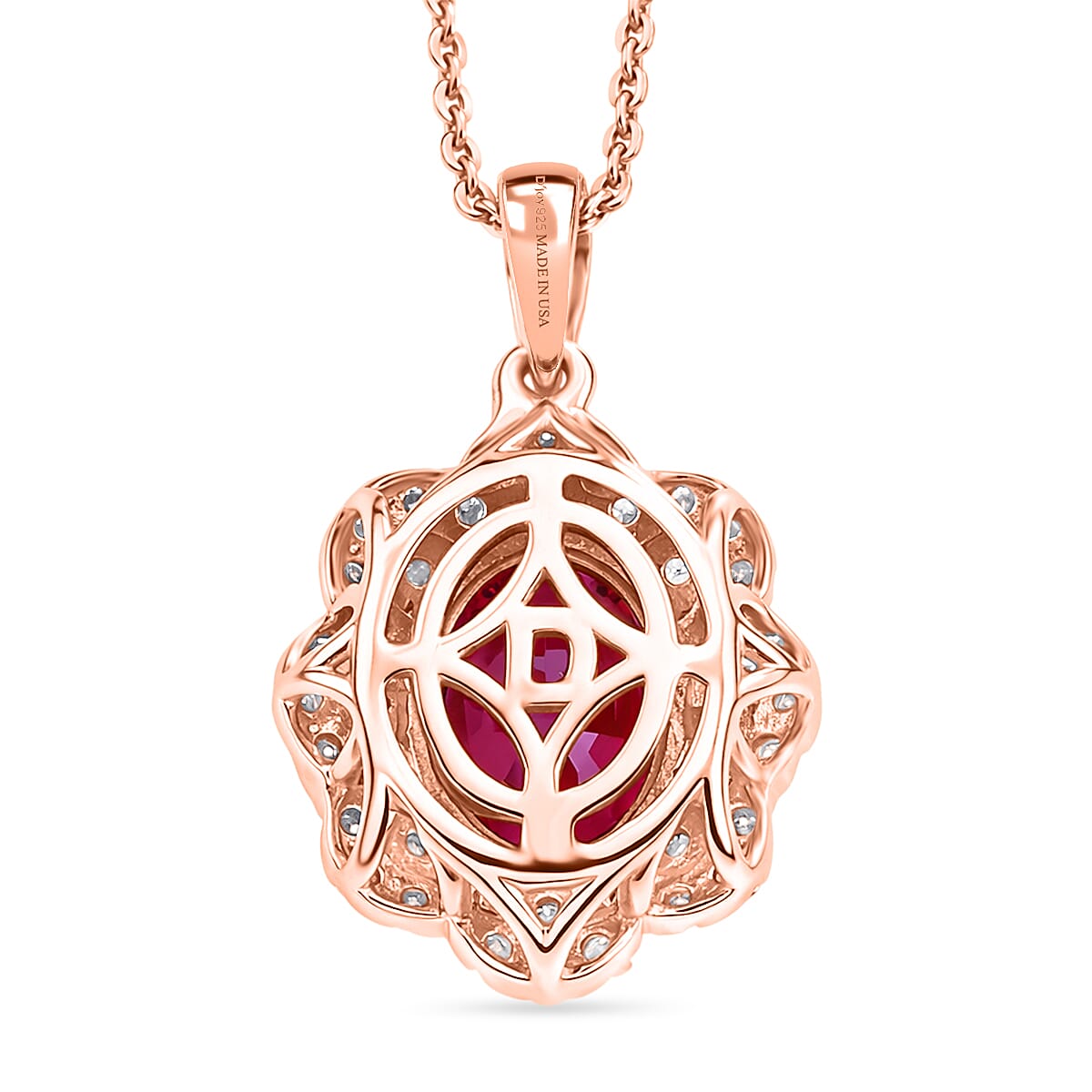 Certified & Appraised D'Joy Pink Garnet and Moissanite 2.75 ctw Pendant Necklace in 18K Vermeil Rose Gold Over Sterling Silver 20 Inches