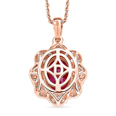 Certified and Appraised D'Joy Tanzanian Mahenge Garnet and Moissanite 2.75 ctw Pendant Necklace in 18K Vermeil Rose Gold Over Sterling Silver 20 Inches
