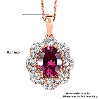 Certified and Appraised D'Joy Tanzanian Mahenge Garnet and Moissanite 2.75 ctw Pendant Necklace in 18K Vermeil Rose Gold Over Sterling Silver 20 Inches