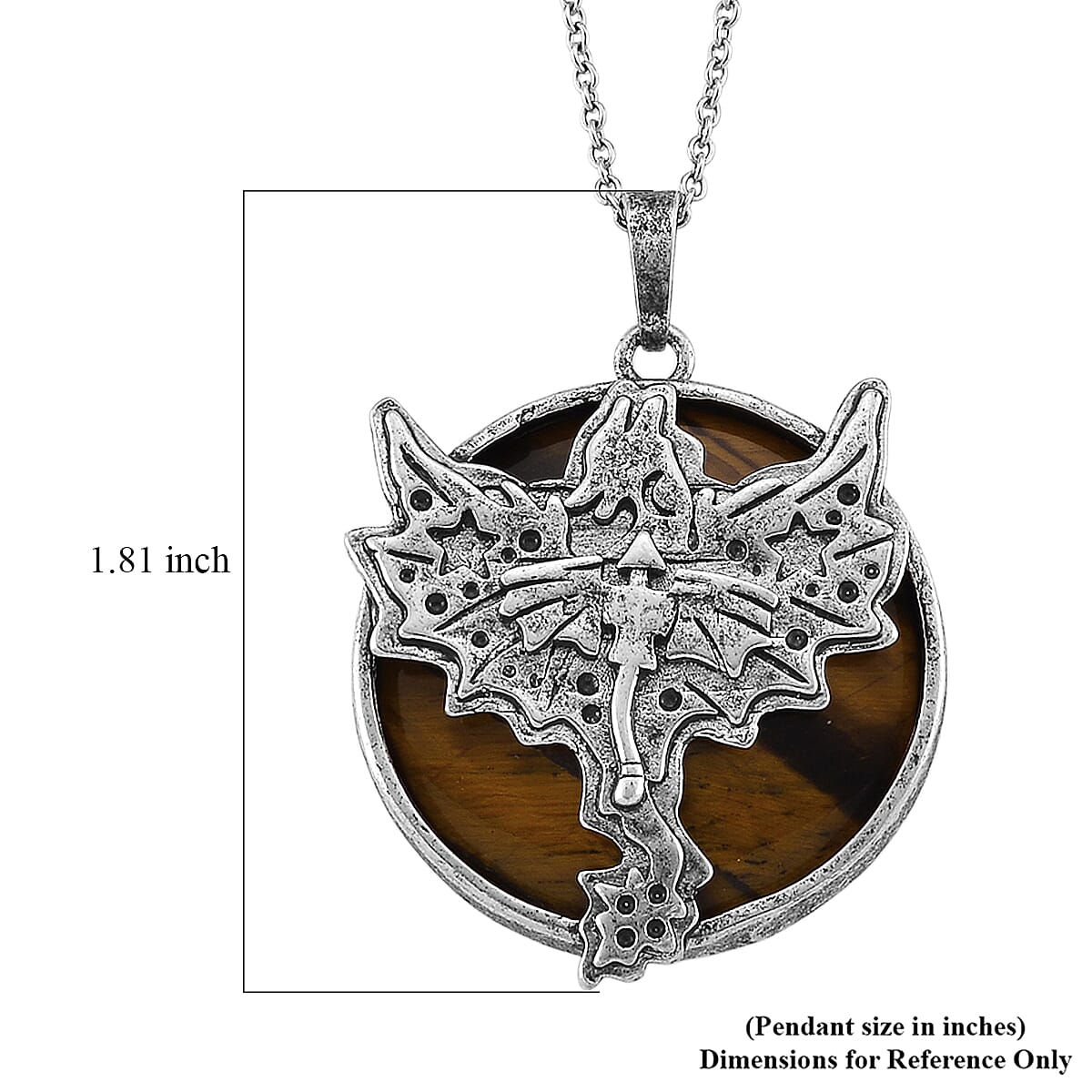 Yellow Tigers Eye Pendant in Silvertone with Stainless Steel Necklace (20 Inches) 48.00 ctw image number 6