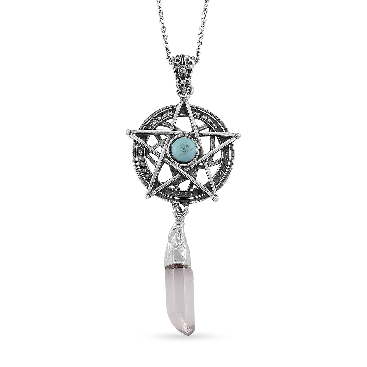 White Crystal Quartz and Blue Howlite Beaded 18.00 ctw Pendant in Silvertone with Stainless Steel Necklace 20 Inches