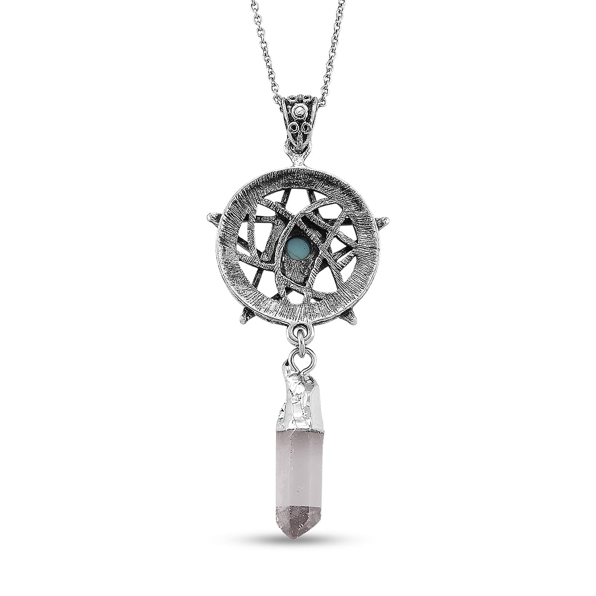 White Crystal Quartz and Blue Howlite Beaded 18.00 ctw Pendant in Silvertone with Stainless Steel Necklace 20 Inches