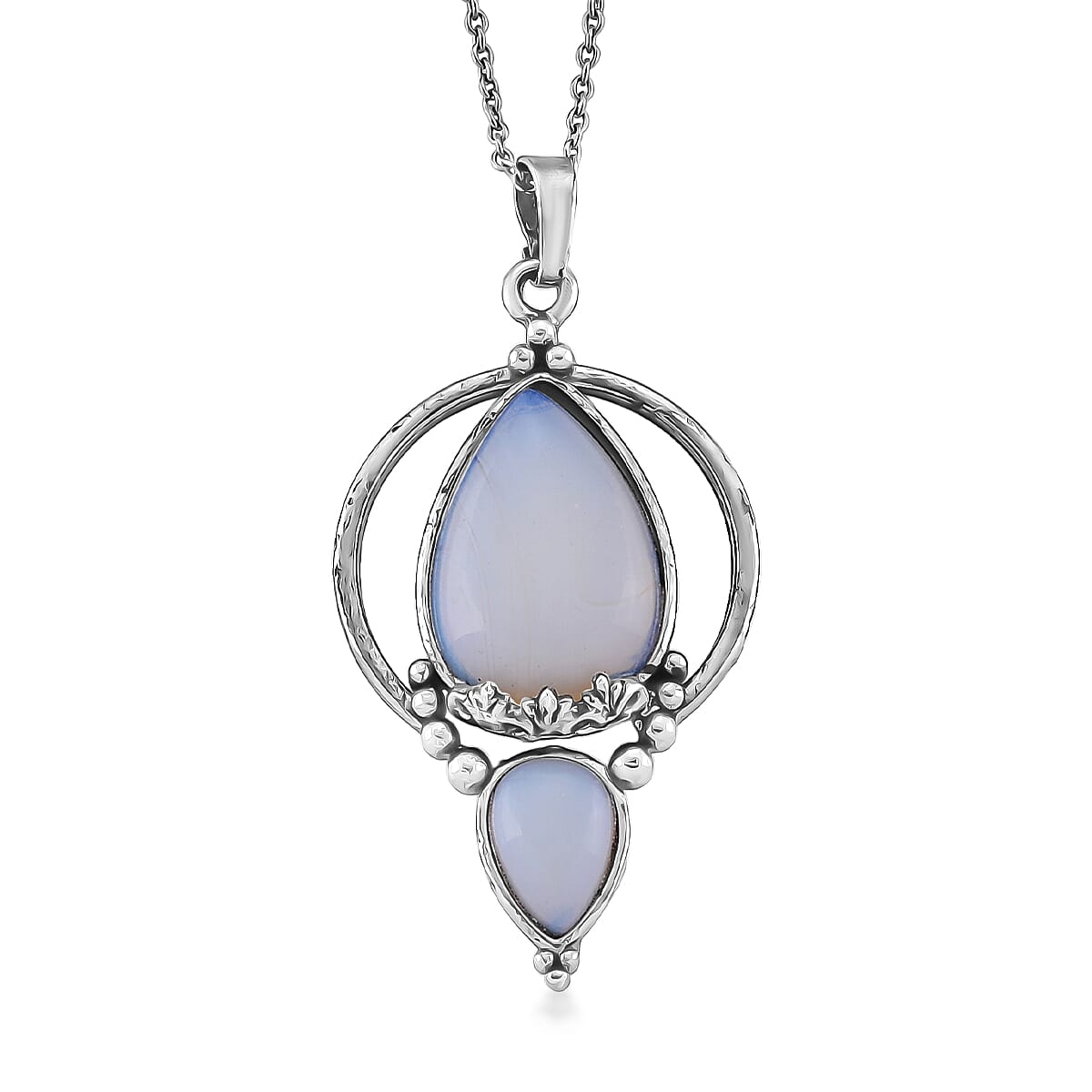 Opalite 23.00 ctw Pendant in Silvertone with Stainless Steel Necklace 20 Inches