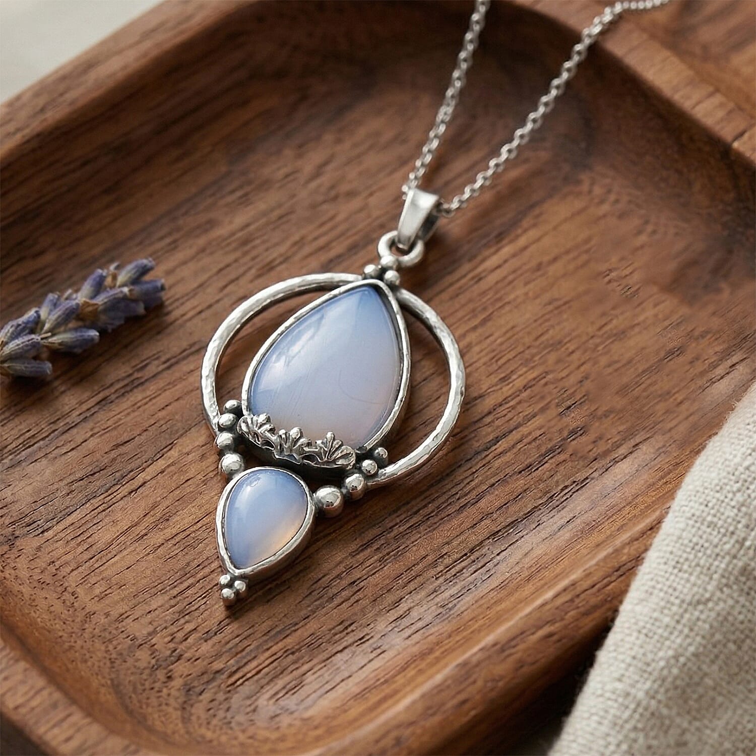 Opalite 23.00 ctw Pendant in Silvertone with Stainless Steel Necklace 20 Inches