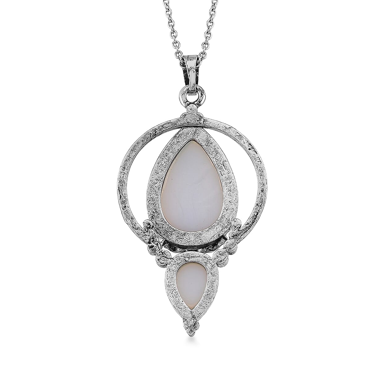 Opalite 23.00 ctw Pendant in Silvertone with Stainless Steel Necklace 20 Inches