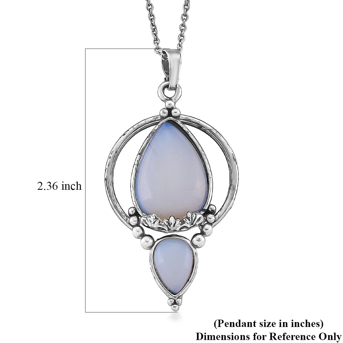 Opalite 23.00 ctw Pendant in Silvertone with Stainless Steel Necklace 20 Inches