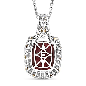 EverTrue Premium Norwegian Thulite 35.50 ctw Vintage Scrollwork Earrings, Ring (Size 5), Pendant in 18K YG Plated and Platinum Bond with Stainless Steel Necklace (20 Inches)