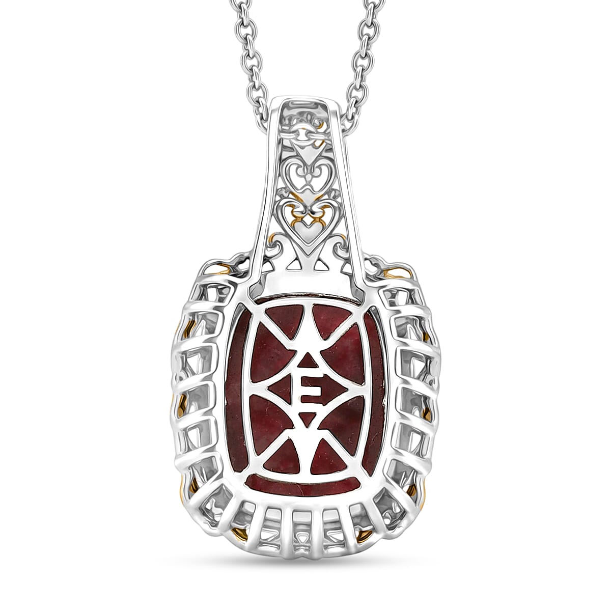 EverTrue Premium Norwegian Thulite 35.50 ctw Vintage Scrollwork Earrings, Ring (Size 5), Pendant in 18K YG Plated and Platinum Bond with Stainless Steel Necklace (20 Inches) image number 3