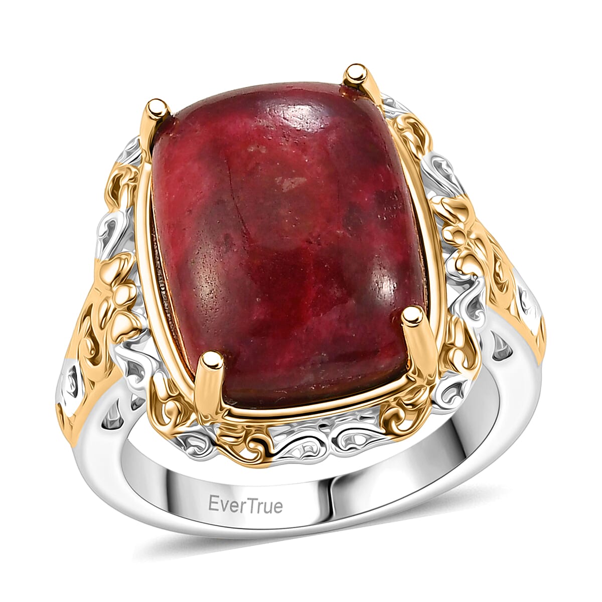 EverTrue Premium Norwegian Thulite 35.50 ctw Vintage Scrollwork Earrings, Ring (Size 5), Pendant in 18K YG Plated and Platinum Bond with Stainless Steel Necklace (20 Inches) image number 5