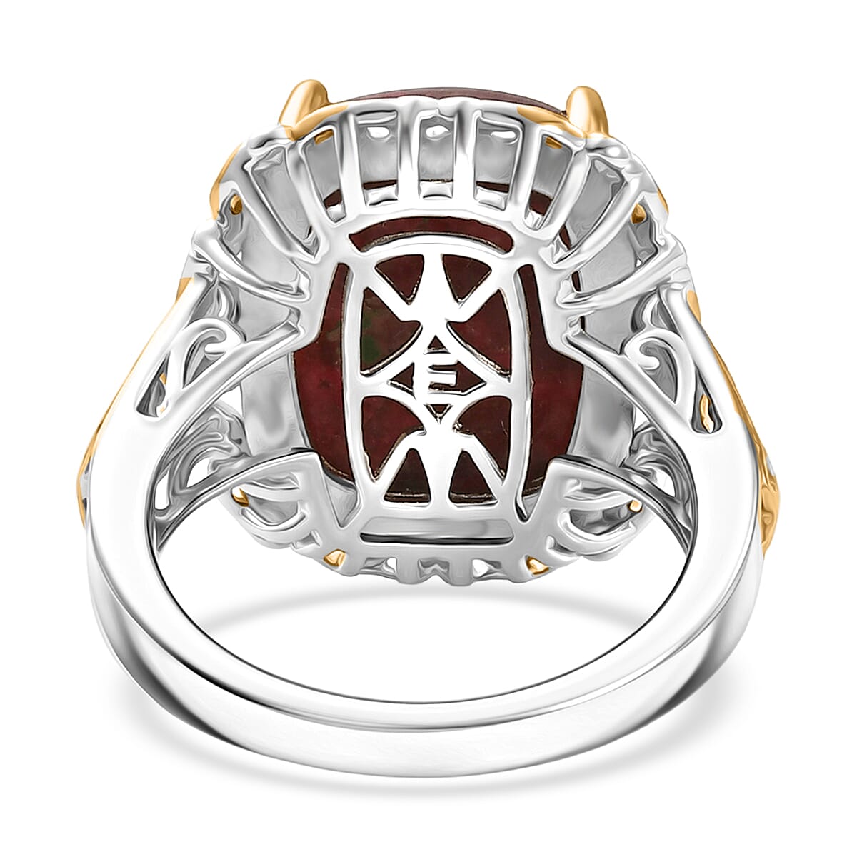 EverTrue Premium Norwegian Thulite 35.50 ctw Vintage Scrollwork Earrings, Ring (Size 5), Pendant in 18K YG Plated and Platinum Bond with Stainless Steel Necklace (20 Inches) image number 7