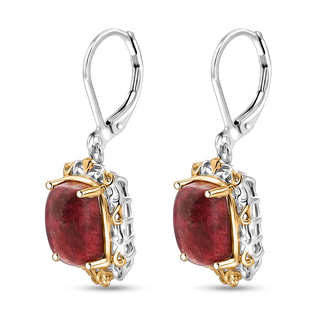 EverTrue Premium Norwegian Thulite 35.50 ctw Vintage Scrollwork Earrings, Ring (Size 5), Pendant in 18K YG Plated and Platinum Bond with Stainless Steel Necklace (20 Inches) image number 10