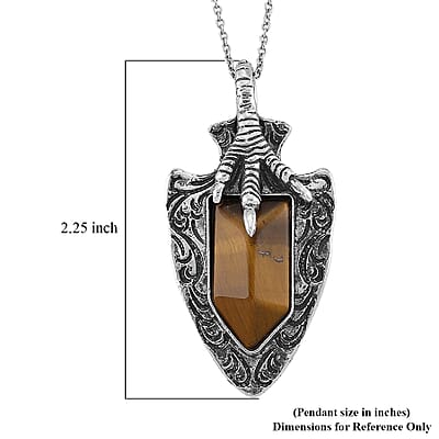 Yellow Tiger's Eye 24.00 ctw Pendant in Silvertone with Stainless Steel Necklace 20 Inches