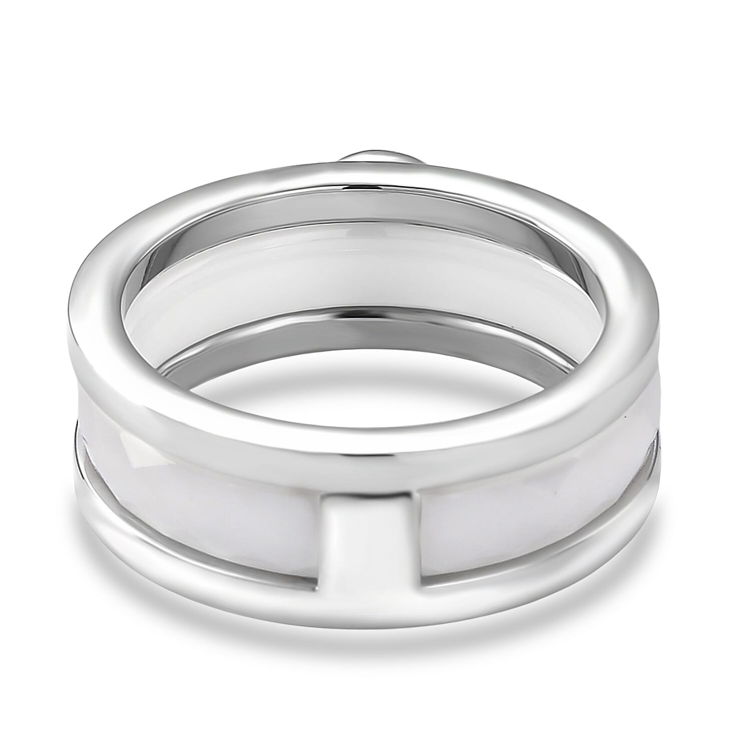 Black and White Ceramic, Black Austrian Crystal Set of 3 Stack Ring in Stainless Steel (Size 6.0)
