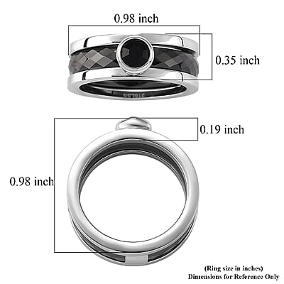 Black and White Ceramic, Black Austrian Crystal Set of 3 Stack Ring in Stainless Steel (Size 6.0)