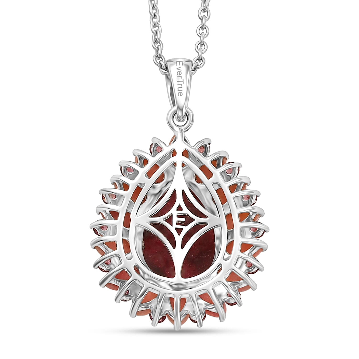 EverTrue Premium Norwegian Thulite and Multi Gemstone 10.10 ctw Blooming Dewdrop Halo Pendant in Platinum Bond with Stainless Steel Necklace 20 Inches