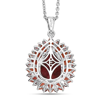 EverTrue Premium Norwegian Thulite and Multi Gemstone 10.10 ctw Blooming Dewdrop Halo Pendant in Platinum Bond with Stainless Steel Necklace 20 Inches