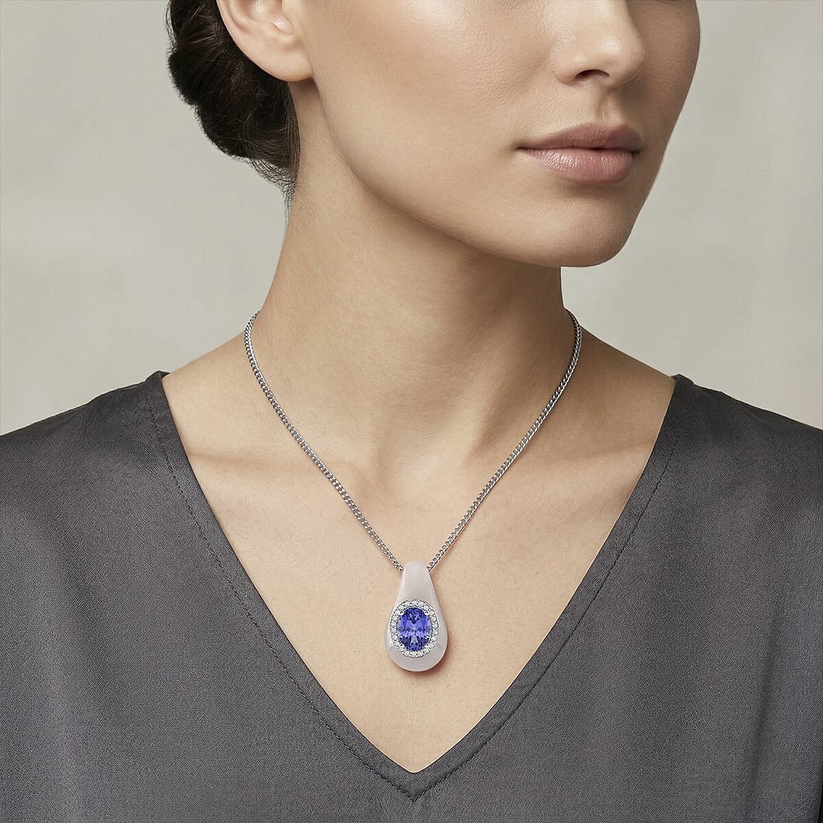 D'Joy Tanzanite and Multi Gemstone 6.00 ctw Pendant Necklace in Rhodium Over Sterling Silver 18 Inches  image number 2