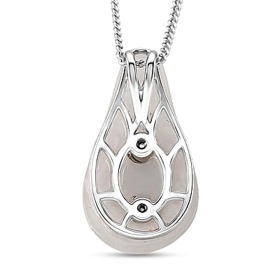 D'Joy Tanzanite, White Jade(D) and Moissanite 6.00 ctw Victorian Era Halo Pendant Necklace in Rhodium Over Sterling Silver 18 Inches