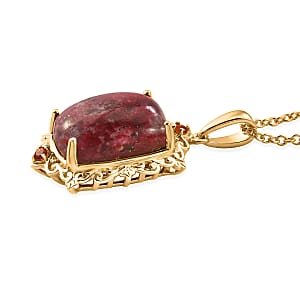 EverTrue Premium Norwegian Thulite and Jalisco Fire Opal 13.90 ctw Victorian Blush Pendant in 18K YG Plated with ION Plated YG Stainless Steel Necklace 20 Inches