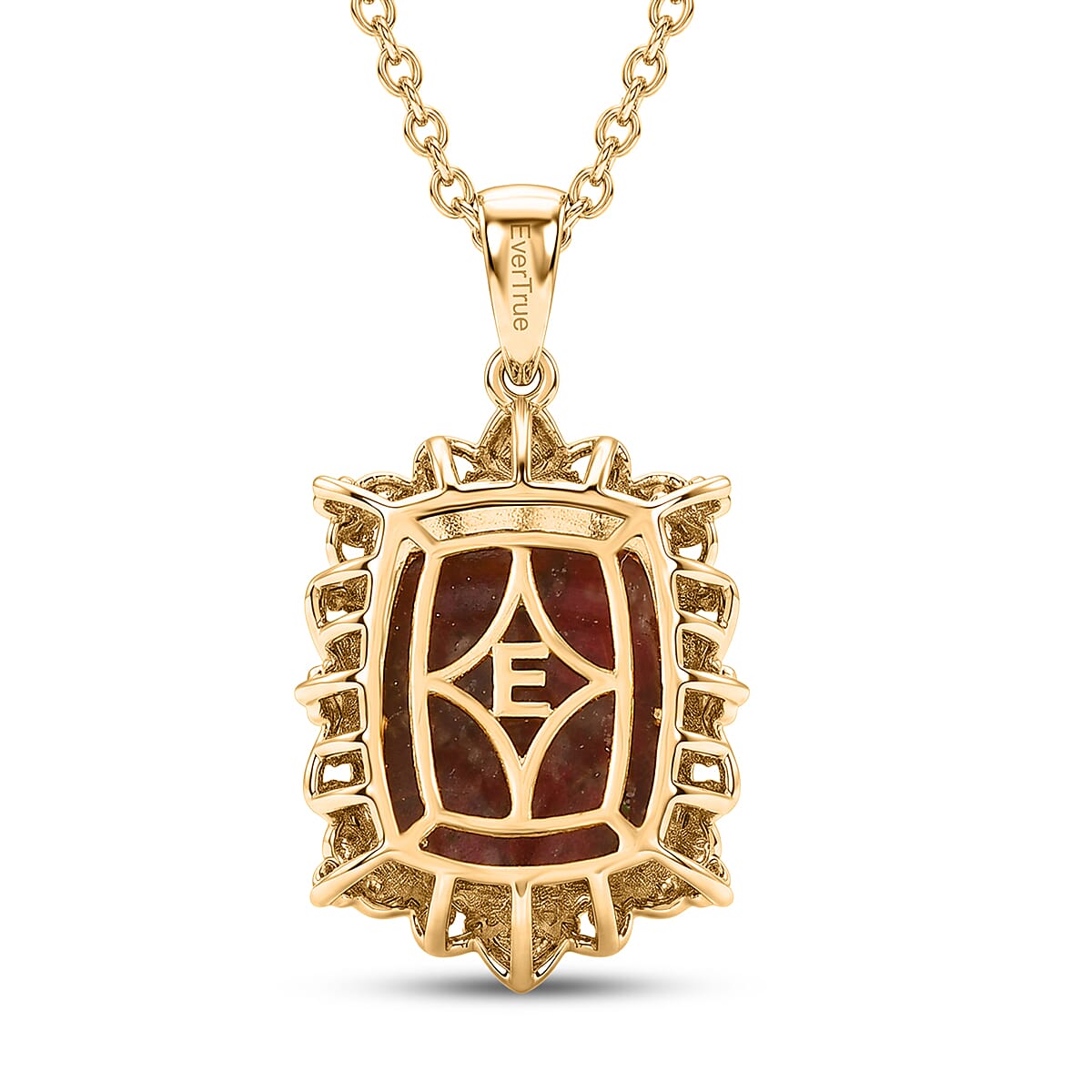 EverTrue Premium Norwegian Thulite and Jalisco Fire Opal 13.90 ctw Victorian Blush Pendant in 18K YG Plated with ION Plated YG Stainless Steel Necklace 20 Inches