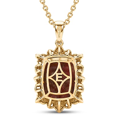 EverTrue Premium Norwegian Thulite and Jalisco Fire Opal 13.90 ctw Victorian Blush Pendant in 18K YG Plated with ION Plated YG Stainless Steel Necklace 20 Inches