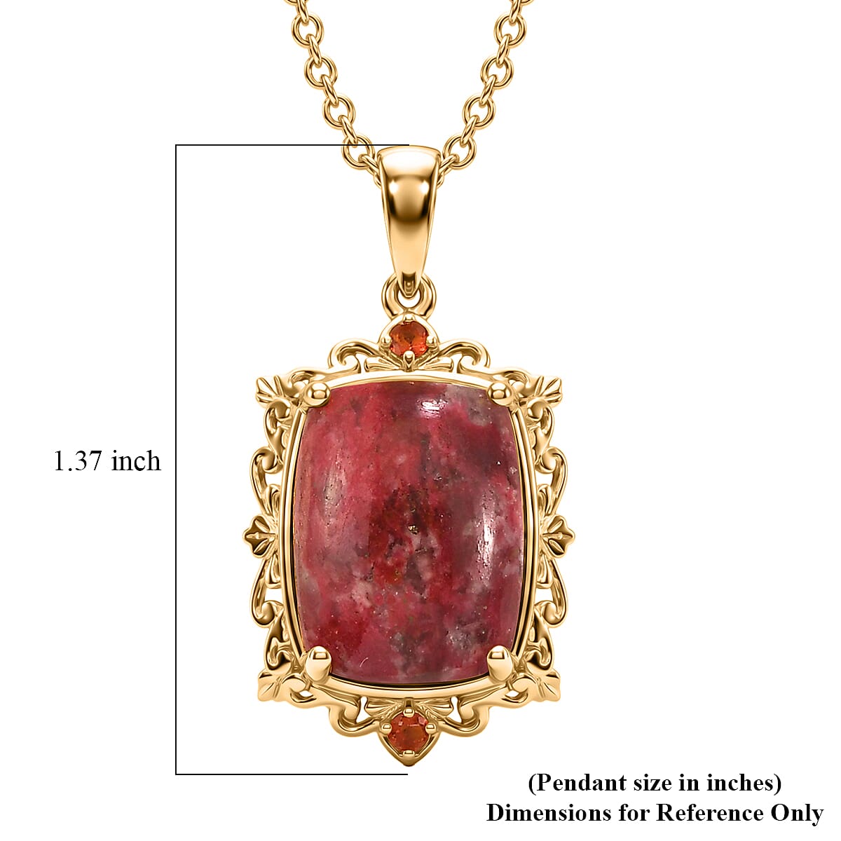 EverTrue Premium Norwegian Thulite and Jalisco Fire Opal 13.90 ctw Victorian Blush Pendant in 18K YG Plated with ION Plated YG Stainless Steel Necklace 20 Inches image number 6