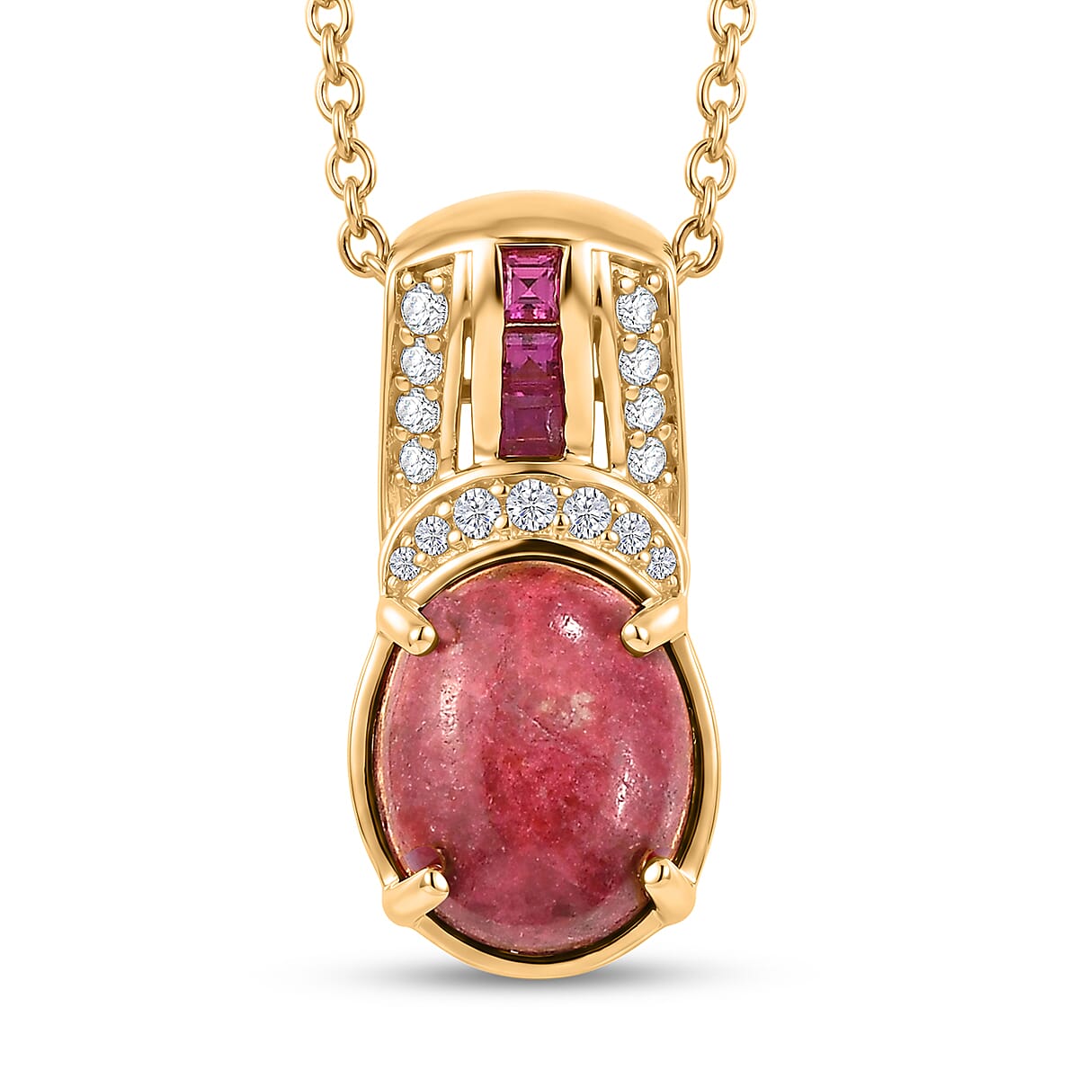 EverTrue Premium Norwegian Thulite and Multi Gemstone 6.90 ctw Blushing Horizon Pendant in 18K YG Plated with ION Plated YG Stainless Steel Necklace 20 Inches
