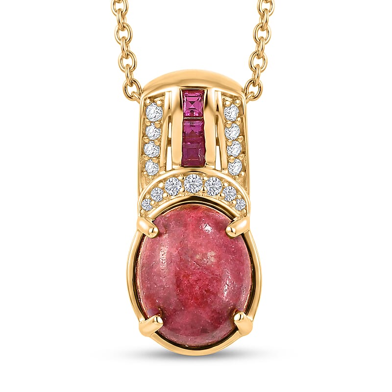 EverTrue Premium Norwegian Thulite and Multi Gemstone 6.90 ctw Blushing Horizon Pendant in 18K YG Plated with ION Plated YG Stainless Steel Necklace 20 Inches