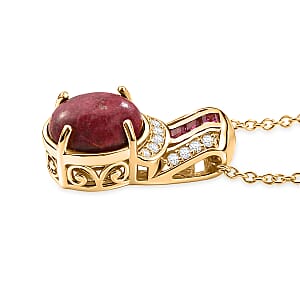 EverTrue Premium Norwegian Thulite and Multi Gemstone 6.90 ctw Blushing Horizon Pendant in 18K YG Plated with ION Plated YG Stainless Steel Necklace 20 Inches