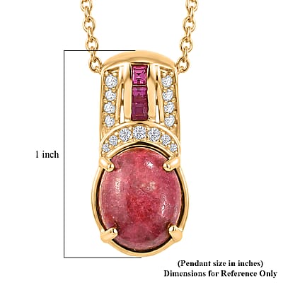 EverTrue Premium Norwegian Thulite and Multi Gemstone 6.90 ctw Blushing Horizon Pendant in 18K YG Plated with ION Plated YG Stainless Steel Necklace 20 Inches