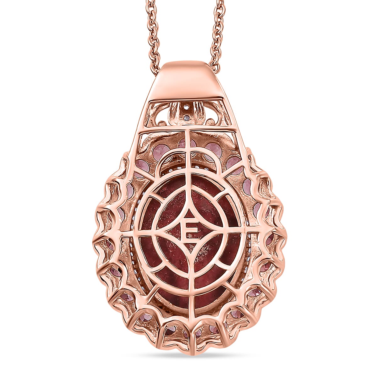 EverTrue Premium Norwegian Thulite and Multi Gemstone 19.40 ctw Velvet Blossom Glow Pendant in 18K RG Plated with ION Plated RG Stainless Steel Necklace 20 Inches