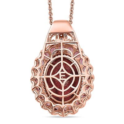 EverTrue Premium Norwegian Thulite and Multi Gemstone 19.40 ctw Velvet Blossom Glow Pendant in 18K RG Plated with ION Plated RG Stainless Steel Necklace 20 Inches