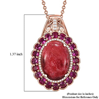 EverTrue Premium Norwegian Thulite and Multi Gemstone 19.40 ctw Velvet Blossom Glow Pendant in 18K RG Plated with ION Plated RG Stainless Steel Necklace 20 Inches