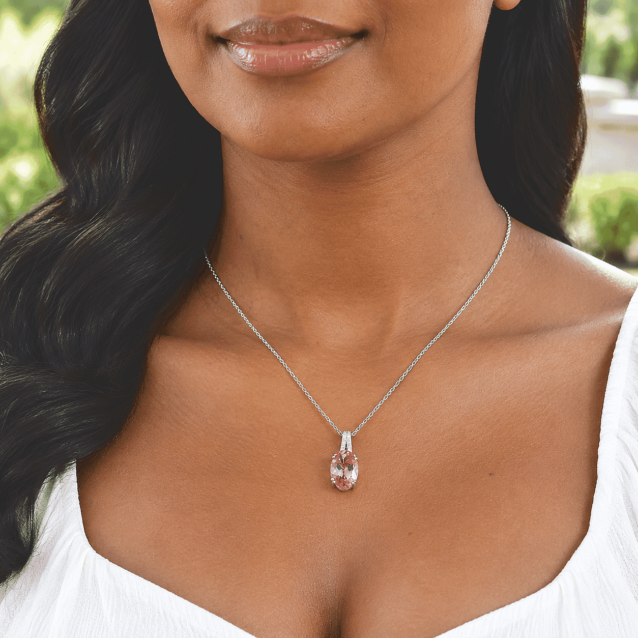 EverTrue Charisma Pink Mystic Topaz and White Zircon 7.25 ctw Pendant in Platinum Bond with Stainless Steel Necklace 20 Inches