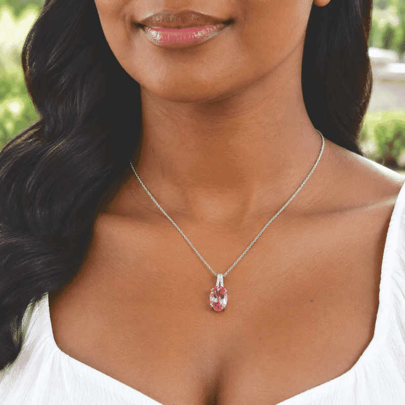 EverTrue Charisma Pink Mystic Topaz and White Zircon 7.25 ctw Pendant in Platinum Bond with Stainless Steel Necklace 20 Inches