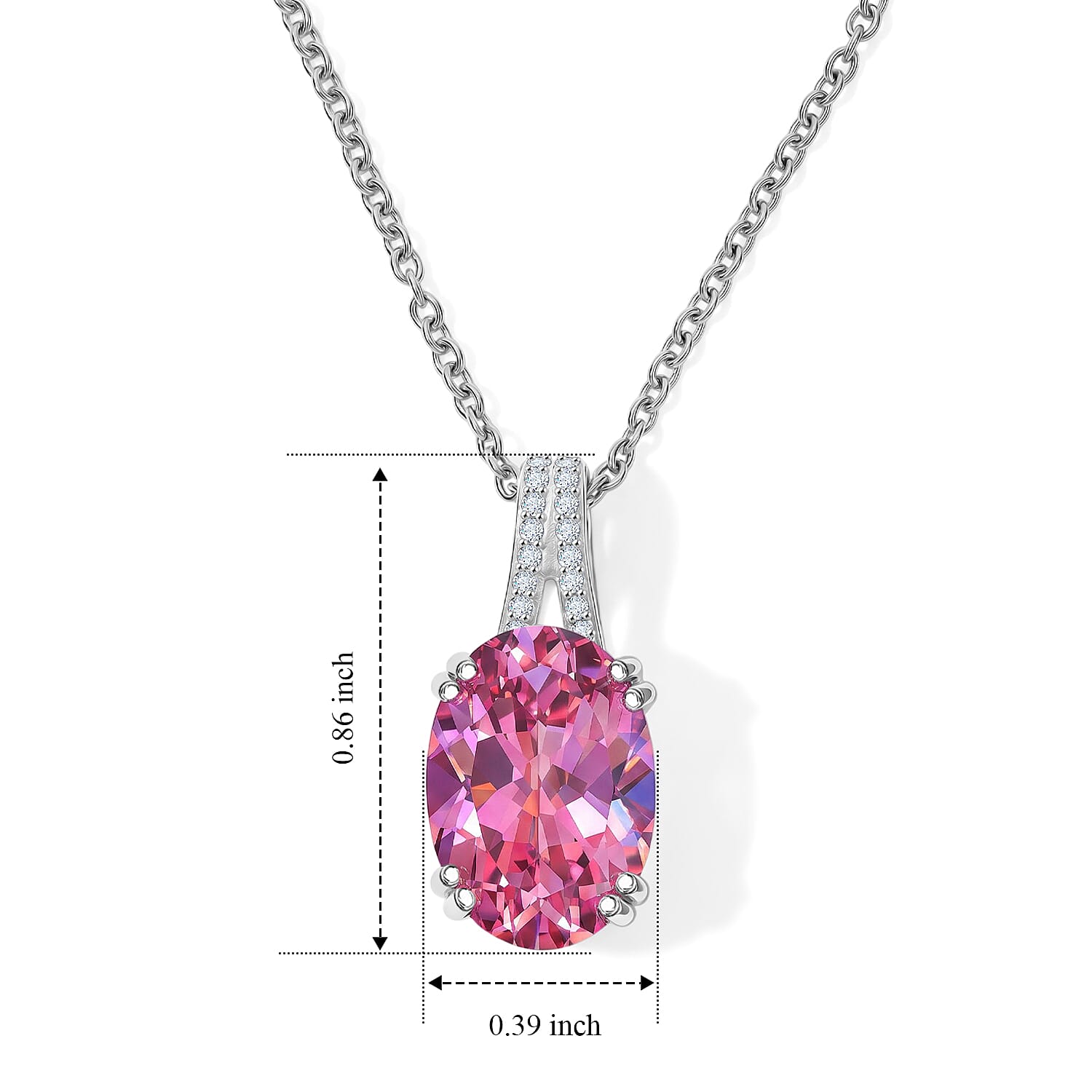 EverTrue Charisma Pink Mystic Topaz and White Zircon 7.25 ctw Pendant in Platinum Bond with Stainless Steel Necklace 20 Inches